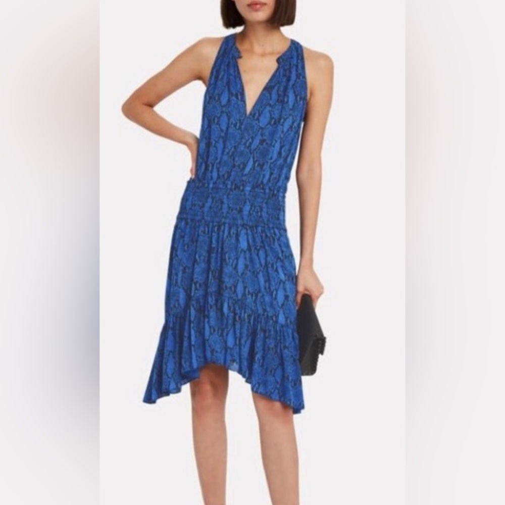 A.L.C. Blue & Black Silk Snake Print Asymmetrical Hem Dress NWT Size 10